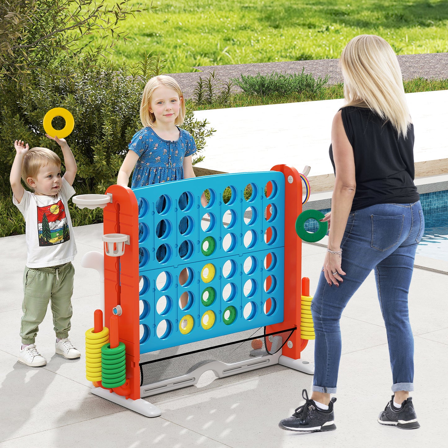 Jumbo 4-To-Score Game With Ring-Toss And Basketball Hoop, Blue, Orange Lawn Games at Gallery Canada