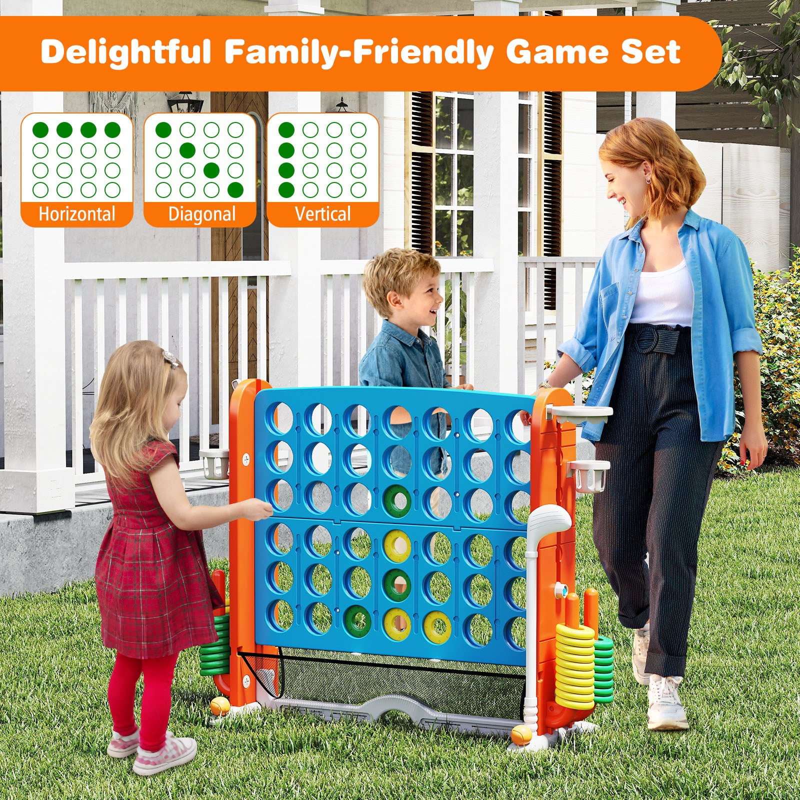 Jumbo 4-To-Score Game With Ring-Toss And Basketball Hoop, Blue, Orange Lawn Games at Gallery Canada