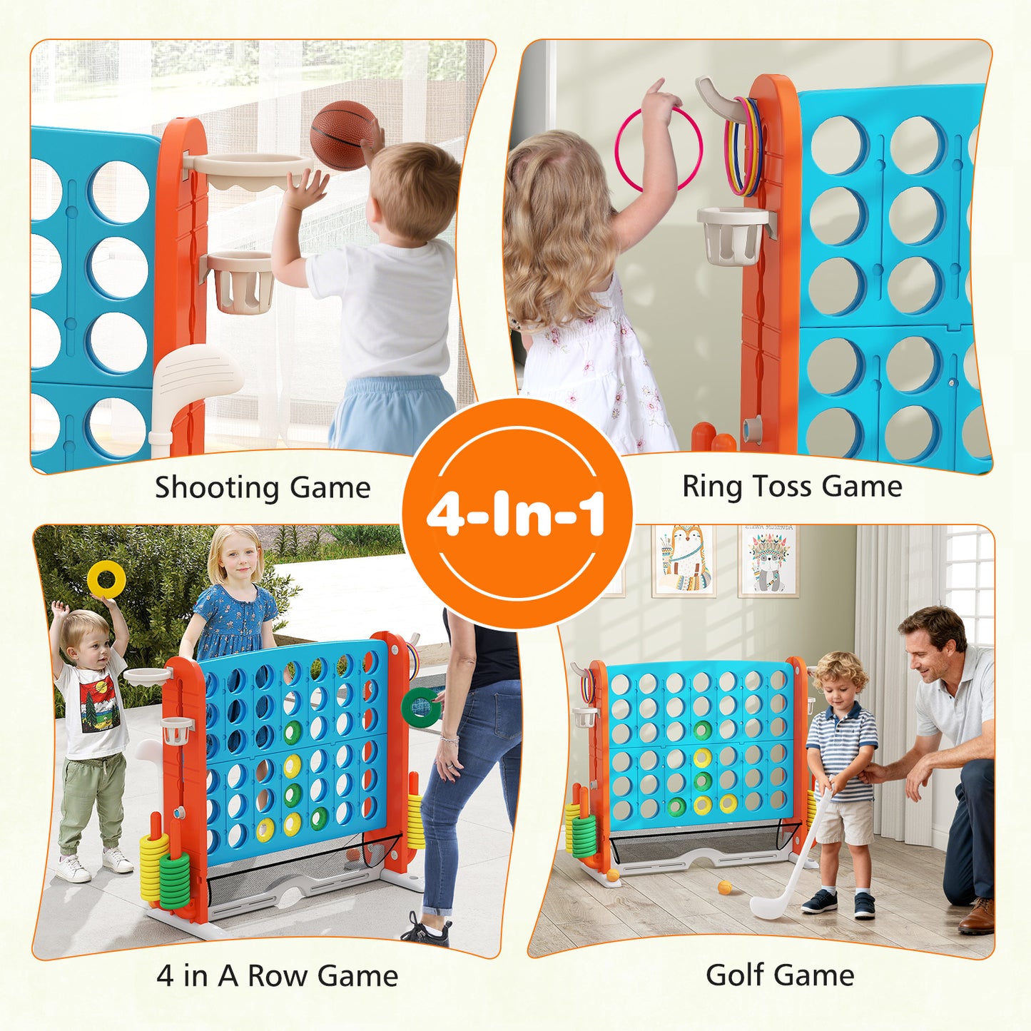 Jumbo 4-To-Score Game With Ring-Toss And Basketball Hoop, Blue, Orange Lawn Games at Gallery Canada