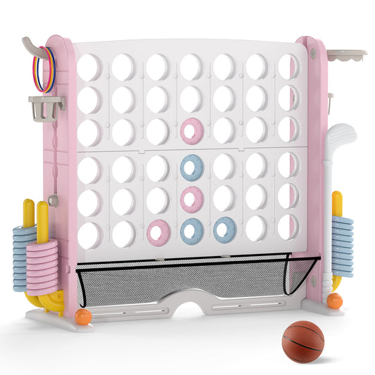Jumbo 4-To-Score Game With Ring-Toss And Basketball Hoop, Pink