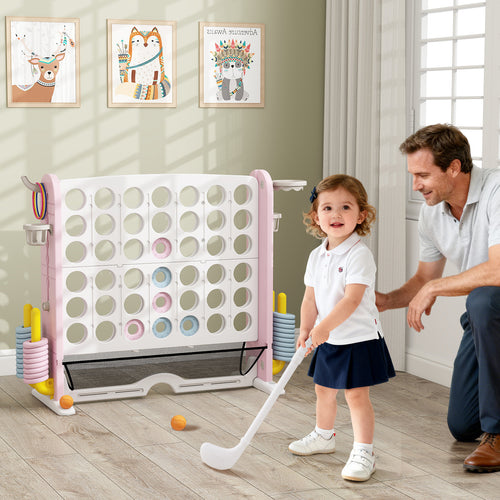 Jumbo 4-To-Score Game With Ring-Toss And Basketball Hoop, Pink