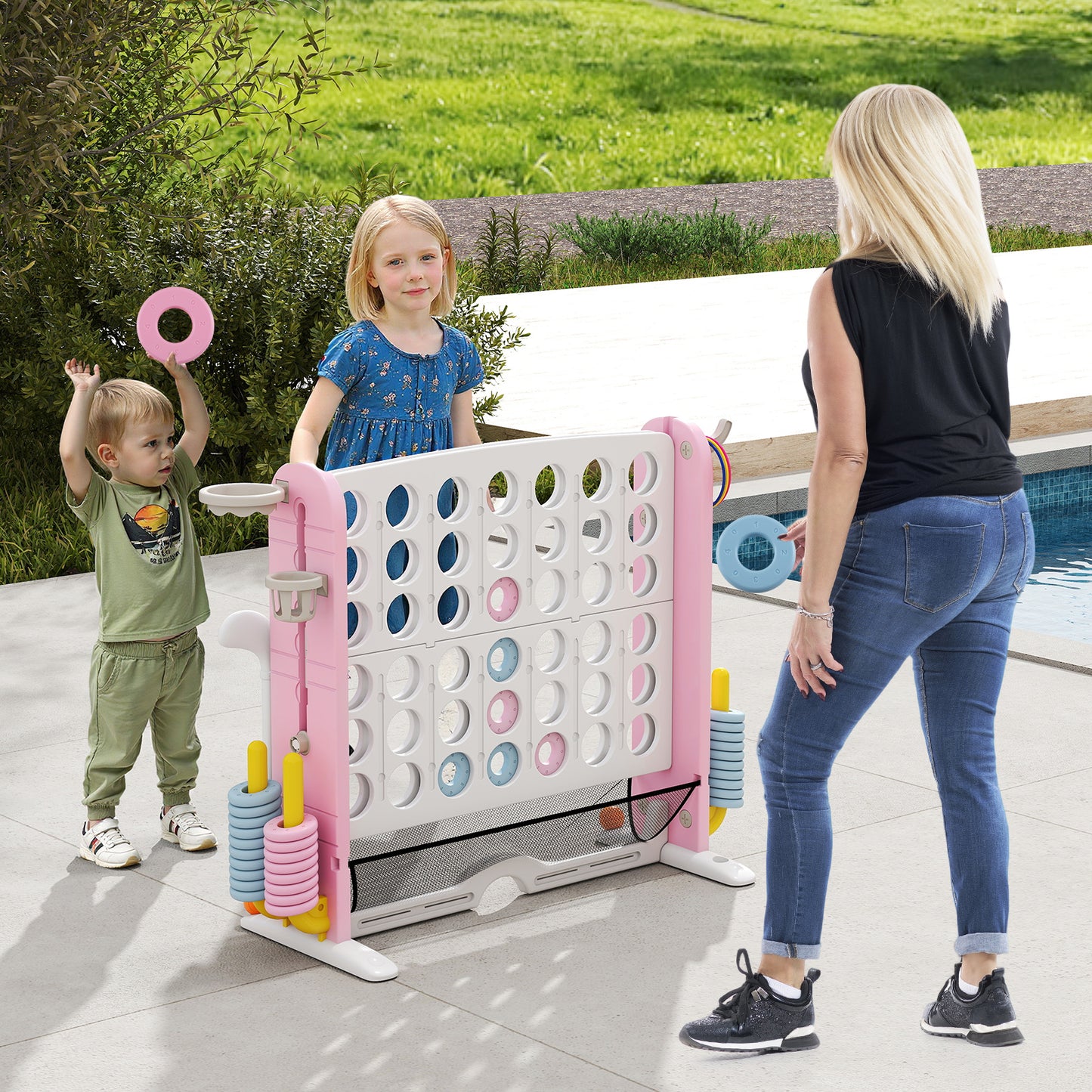 Jumbo 4-To-Score Game With Ring-Toss And Basketball Hoop, Pink Lawn Games at Gallery Canada