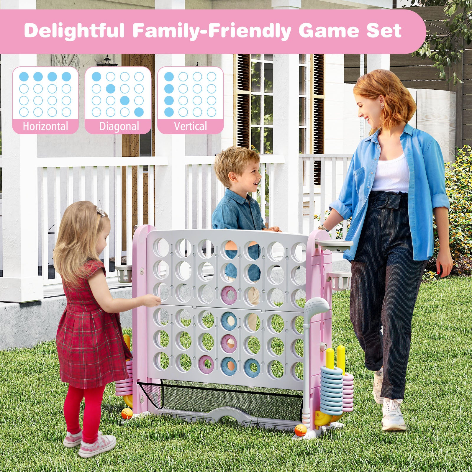 Jumbo 4-To-Score Game With Ring-Toss And Basketball Hoop, Pink Lawn Games at Gallery Canada