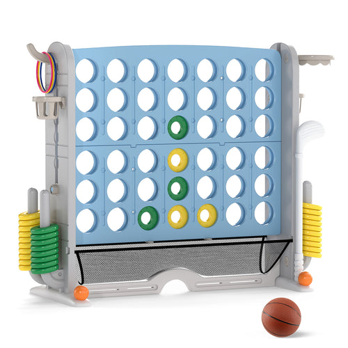 Jumbo 4-To-Score Game, Ring-Toss And Basketball Hoop, Light Blue