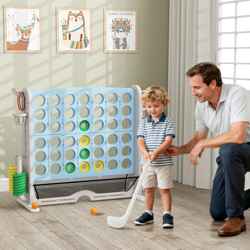 Jumbo 4-To-Score Game, Ring-Toss And Basketball Hoop, Light Blue