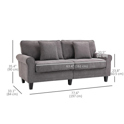 Modern 3 Seater Sofa, Corduroy Fabric, Pine Wood Legs, Light Grey 3-Seater Sofas at Gallery Canada