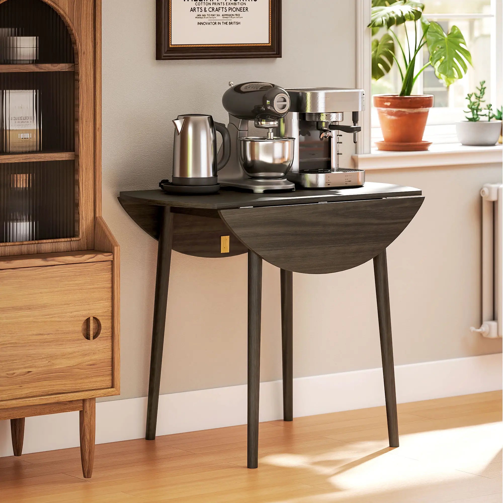 Round Folding Dining Table, Drop Leaf Kitchen Table, Distressed Grey, Wood Legs, Grey Bar Tables & Dining Tables at Gallery Canada