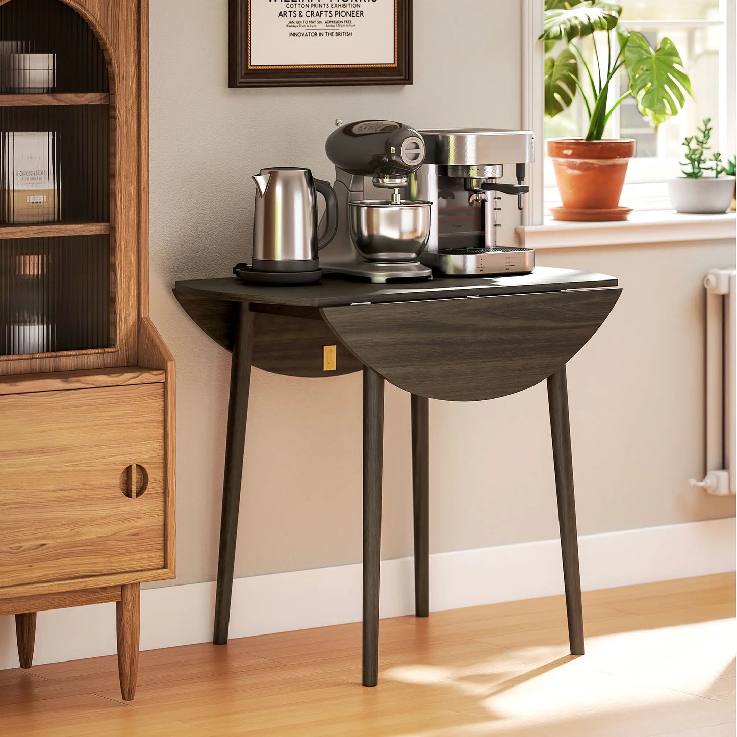 Round Folding Dining Table, Drop Leaf Kitchen Table, Distressed Grey, Wood Legs, Grey Bar Tables & Dining Tables at Gallery Canada