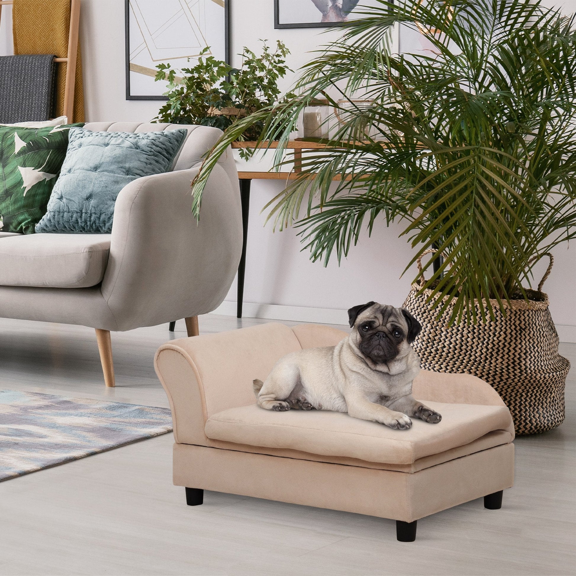Pet Sofa Dog Couch Chaise Lounge Pet Bed with Storage Function Small Sized Dog Various Cat Sponge Cushioned Bed Lounge, Beige at Gallery Canada