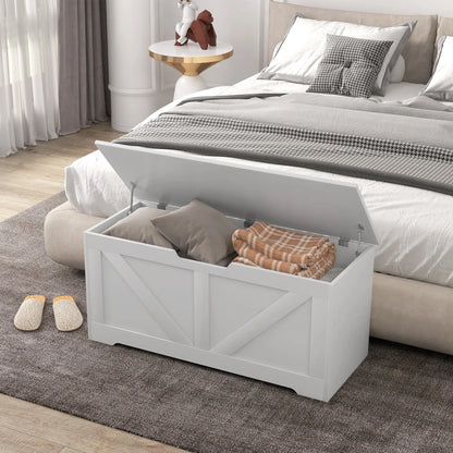 39.4 Inches Wooden Storage Chest, 2 Safety Hinges, White Wood Grain Storage Cabinets at Gallery Canada