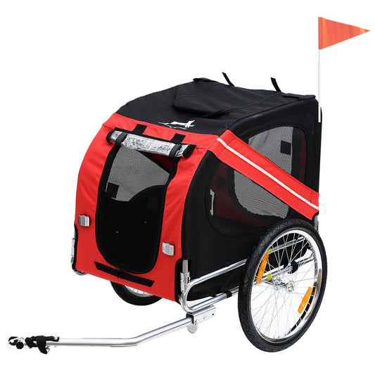 Dog Bike Trailer Pet Cart Bicycle Wagon Cargo Carrier Attachment for Travel Foldable - Red/ Black - Gallery Canada