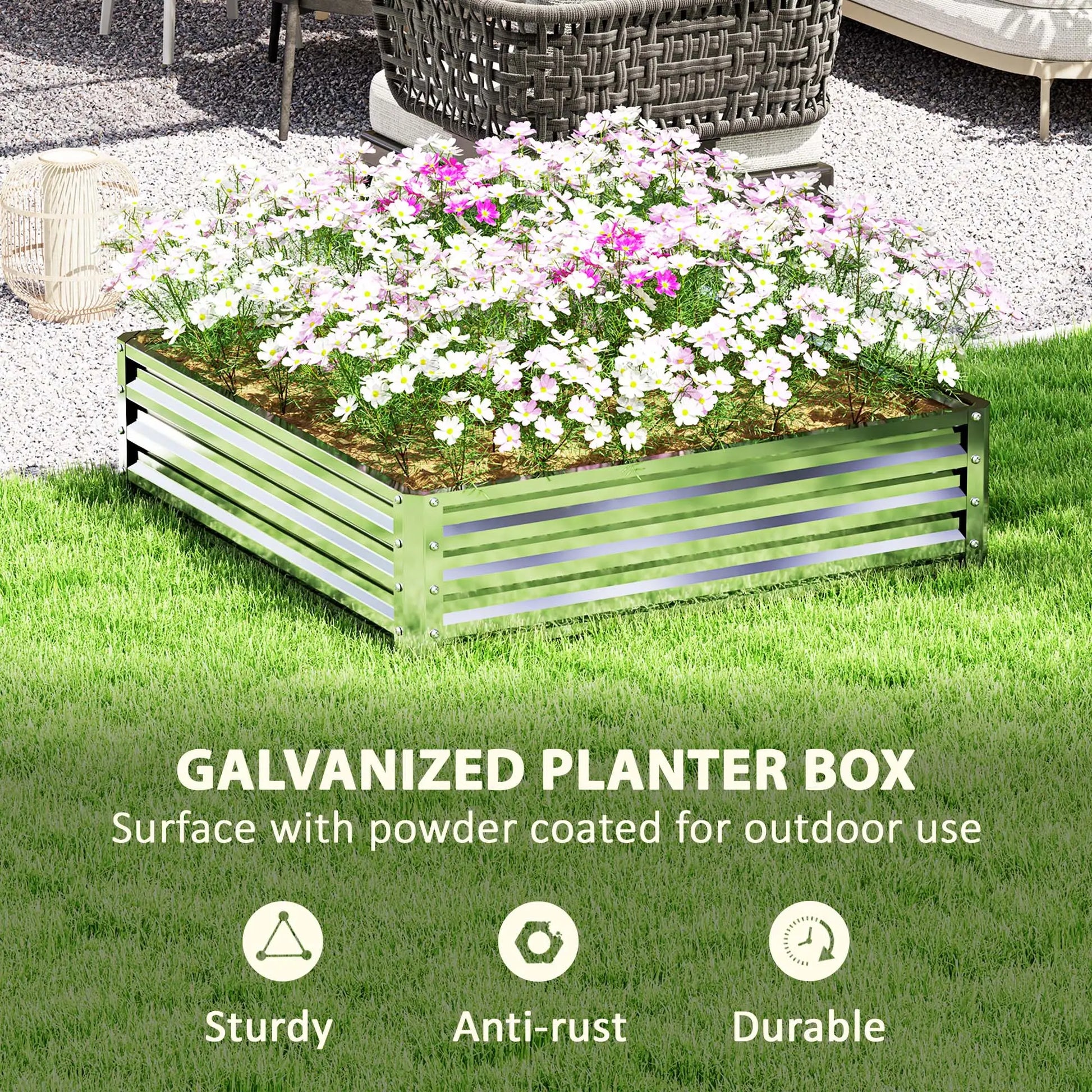4' x 4' x 1' Galvanized Steel Raised Garden Bed, Vegetables, Flowers, Herbs, Silver Raised Garden Beds at Gallery Canada