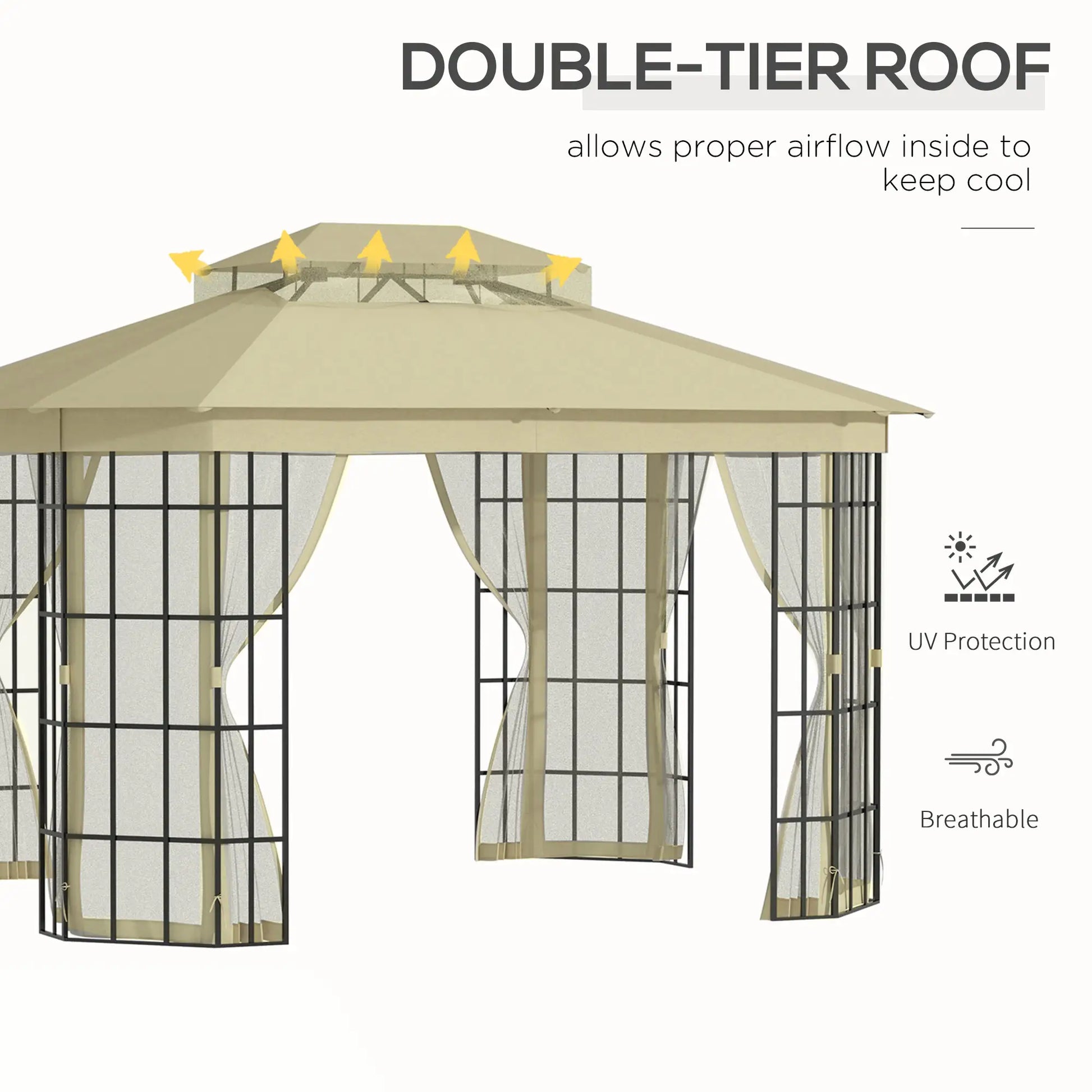 12'x10' Soft-Top Patio Gazebo, Steel Frame, Vented Roof, Mosquito Netting, Beige Gazebos at Gallery Canada