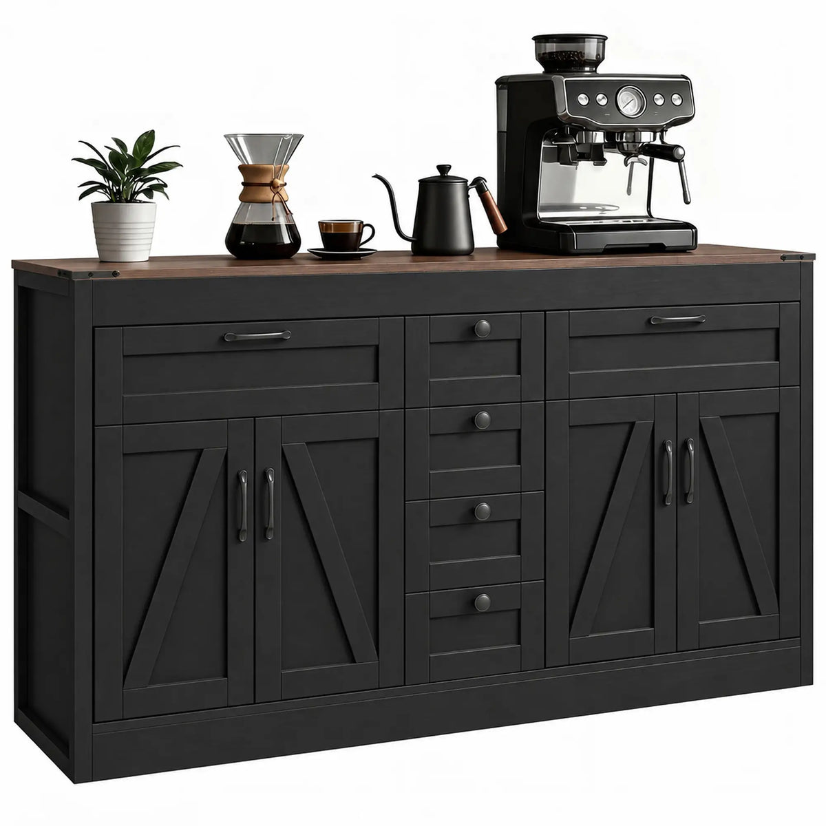 55" Sideboard Buffet Cabinet, Farmhouse Kitchen With Barn Doors, Black Bar Cabinets at Gallery Canada