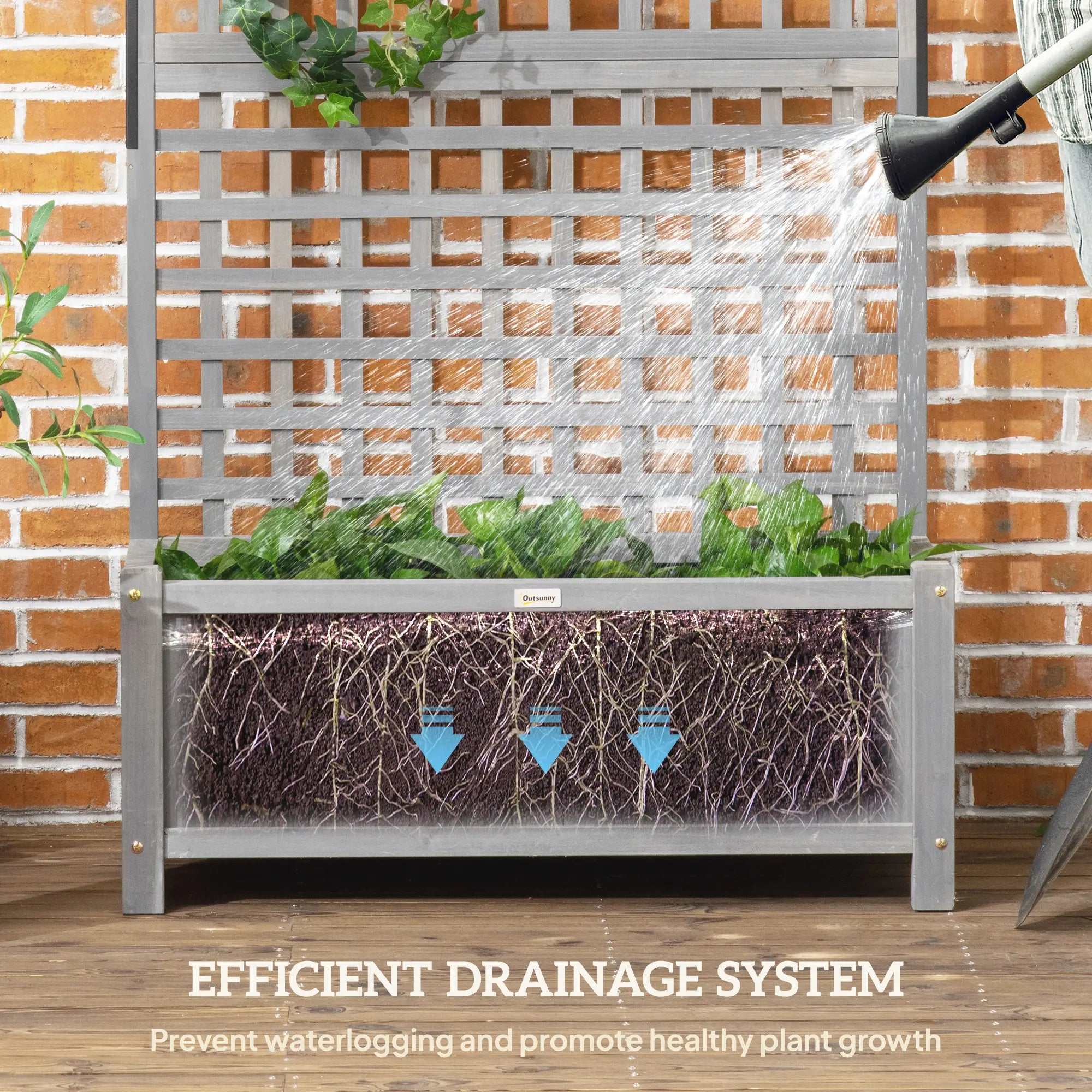 Wood Planter With Trellis, Raised Garden Bed for Privacy Screen, Dark Grey Wooden Planter Boxes at Gallery Canada