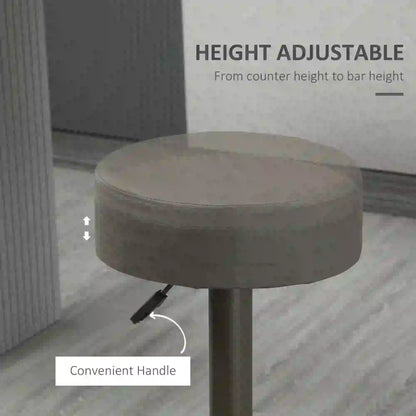 Adjustable Bar Stools Set of 2, Swivel with Footrest, PU Leather Round Top, Dark Grey Bar Stools at Gallery Canada