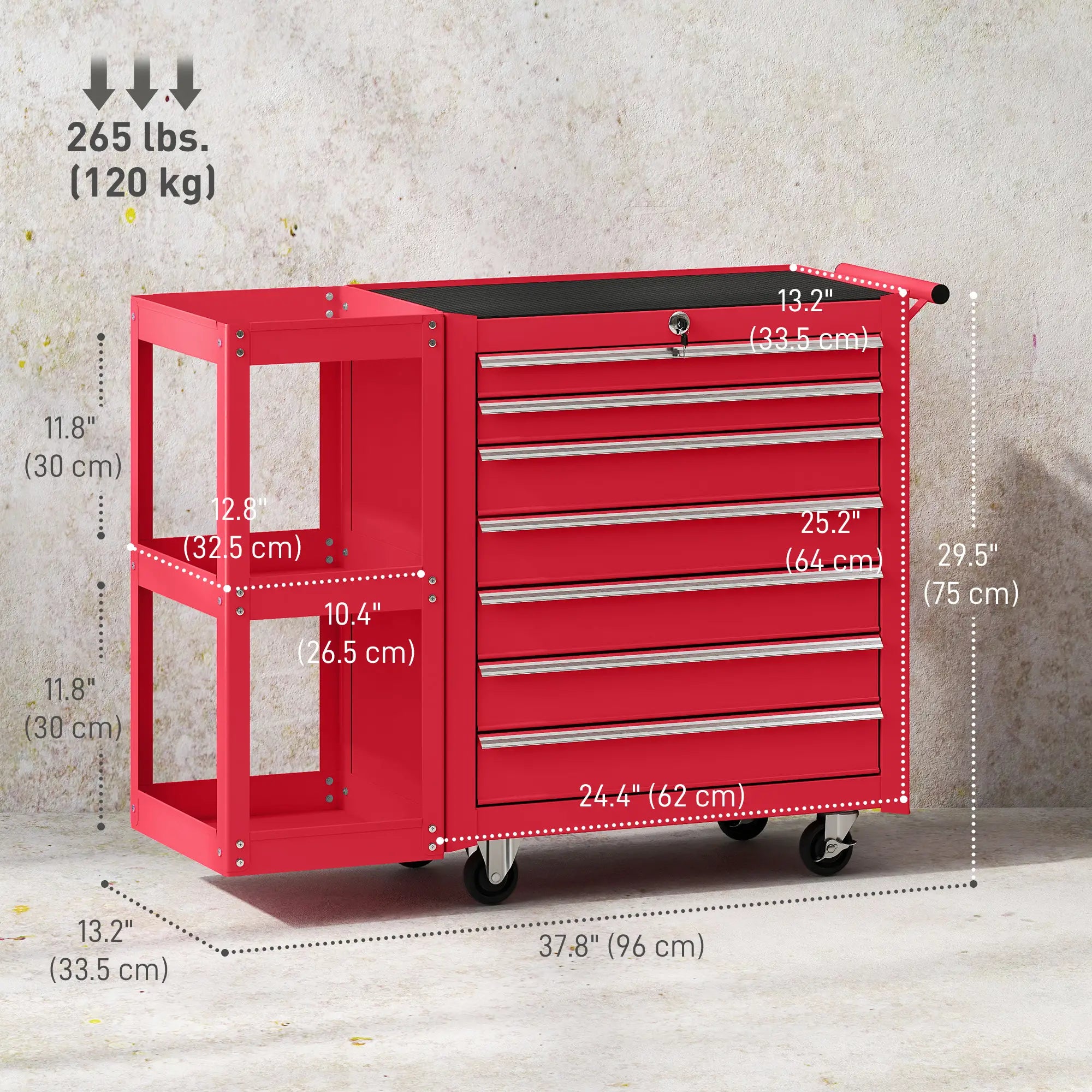 7-Drawer Rolling Tool Chest, Lockable Cabinet with Side Shelf, Red Tool Organizers at Gallery Canada