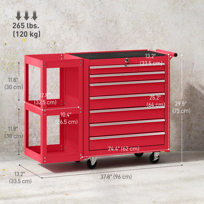 7-Drawer Rolling Tool Chest, Lockable Cabinet with Side Shelf, Red Tool Organizers at Gallery Canada