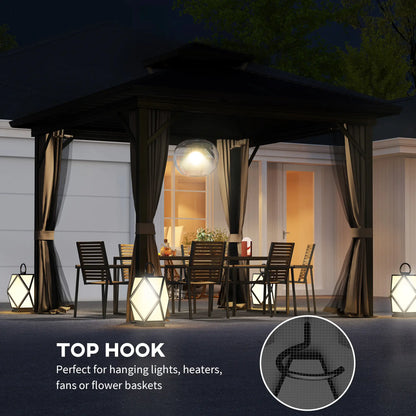 10' x 10' Hardtop Gazebo, Double Tier Metal Roof, Dark Brown Gazebos at Gallery Canada