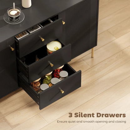 Buffet Cabinet, Modern Sideboard with 3 Drawers and 2 Shelves, Black