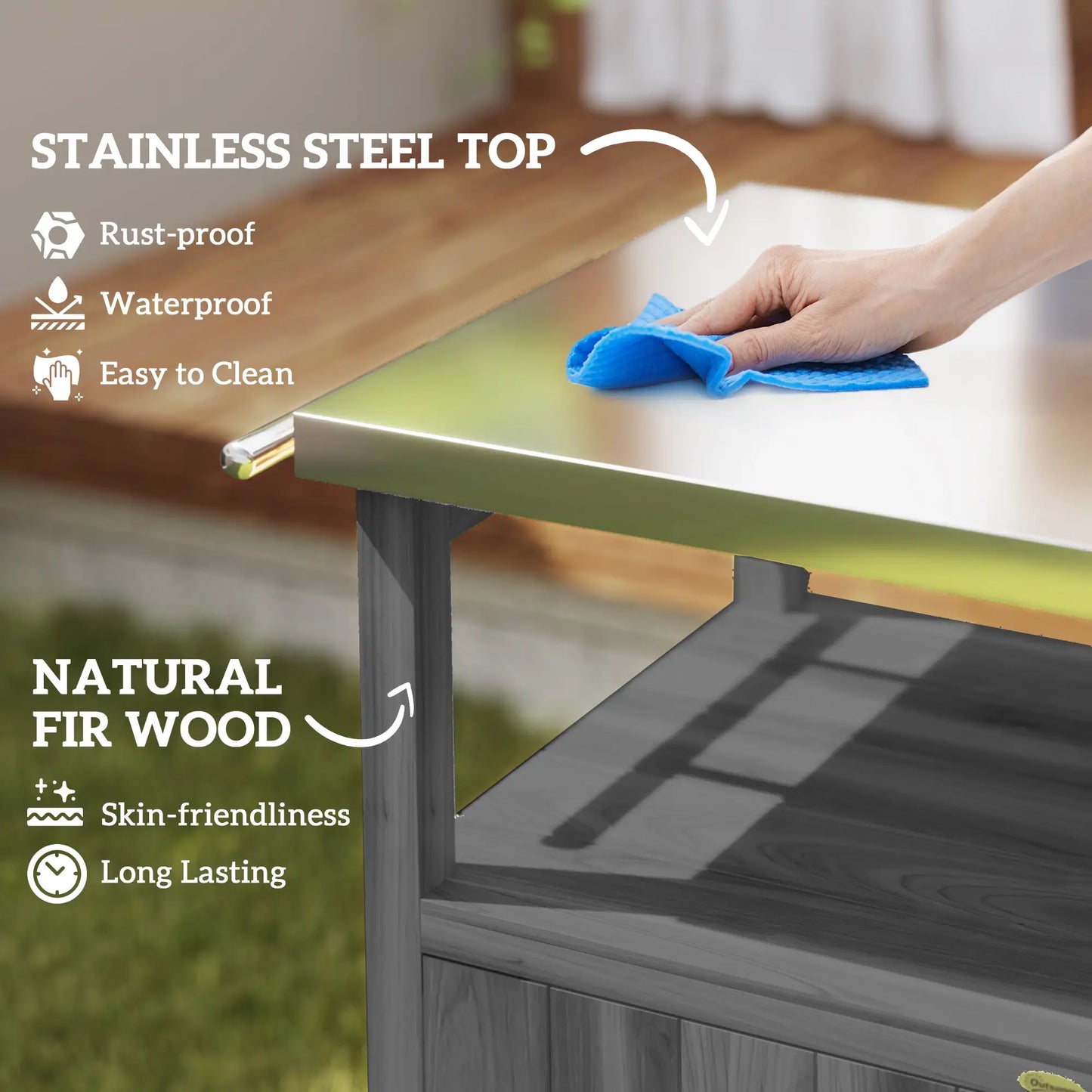 Grill Table With Stainless Steel Top, Pizza Oven Table, Storage Cabinet, Dark Grey Outdoor Grill Carts at Gallery Canada