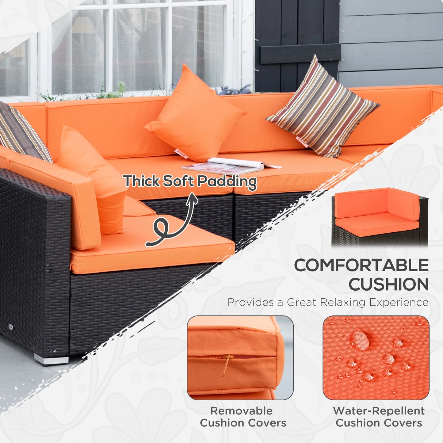 7pcs Garden Wicker Sectional Set, Tea Table, Patio Rattan Sofa, Cushion, Outdoor Deck, Orange Patio Furniture Sets at Gallery Canada