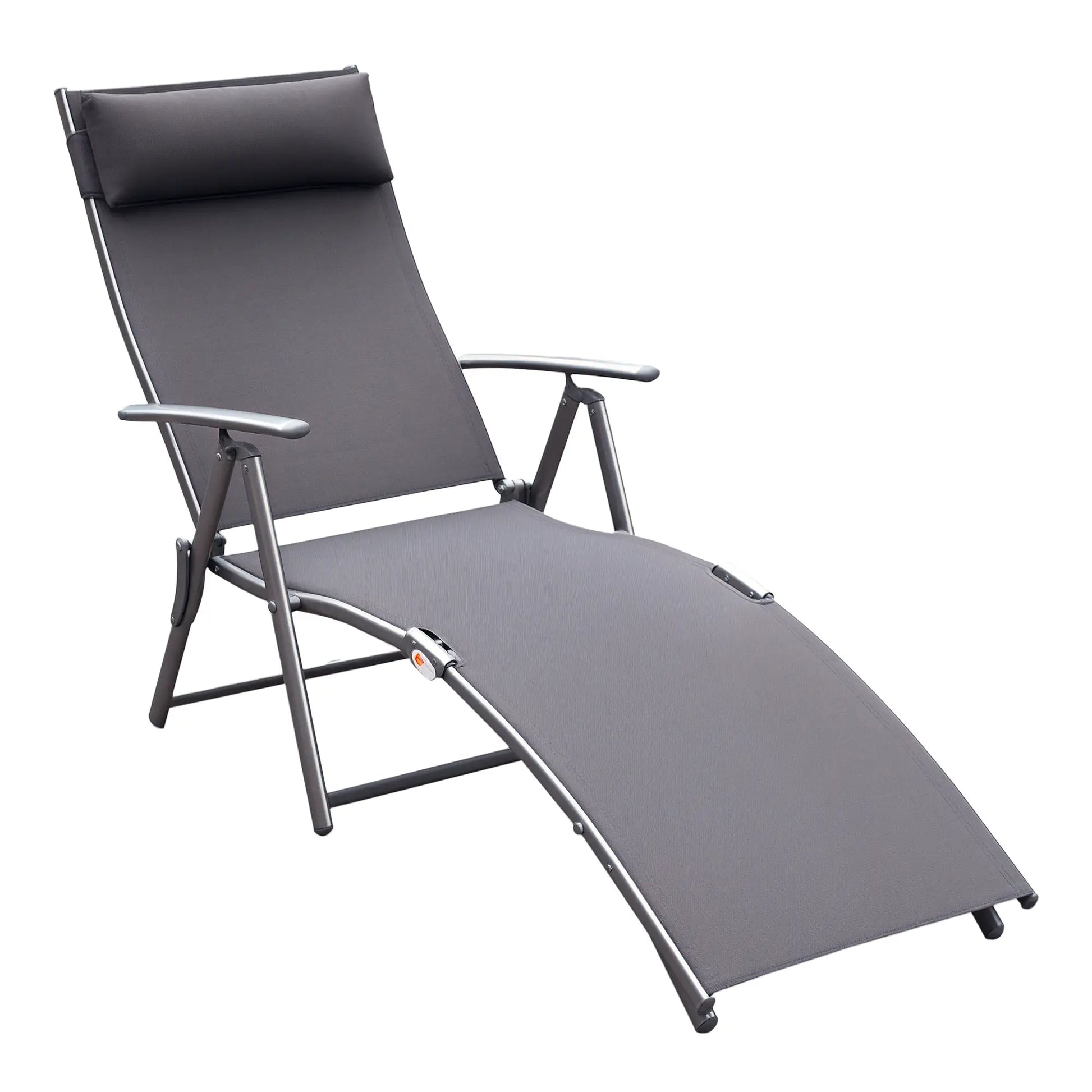 Heavy Duty Adjustable Folding Reclining Chair, Outdoor Sun Lounger, Grey Lounger Chairs Grey at Gallery Canada