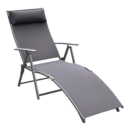 Heavy Duty Adjustable Folding Reclining Chair, Outdoor Sun Lounger, Grey Lounger Chairs Grey at Gallery Canada