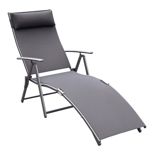 Heavy Duty Adjustable Folding Reclining Chair, Outdoor Sun Lounger, Grey Lounger Chairs Grey at Gallery Canada