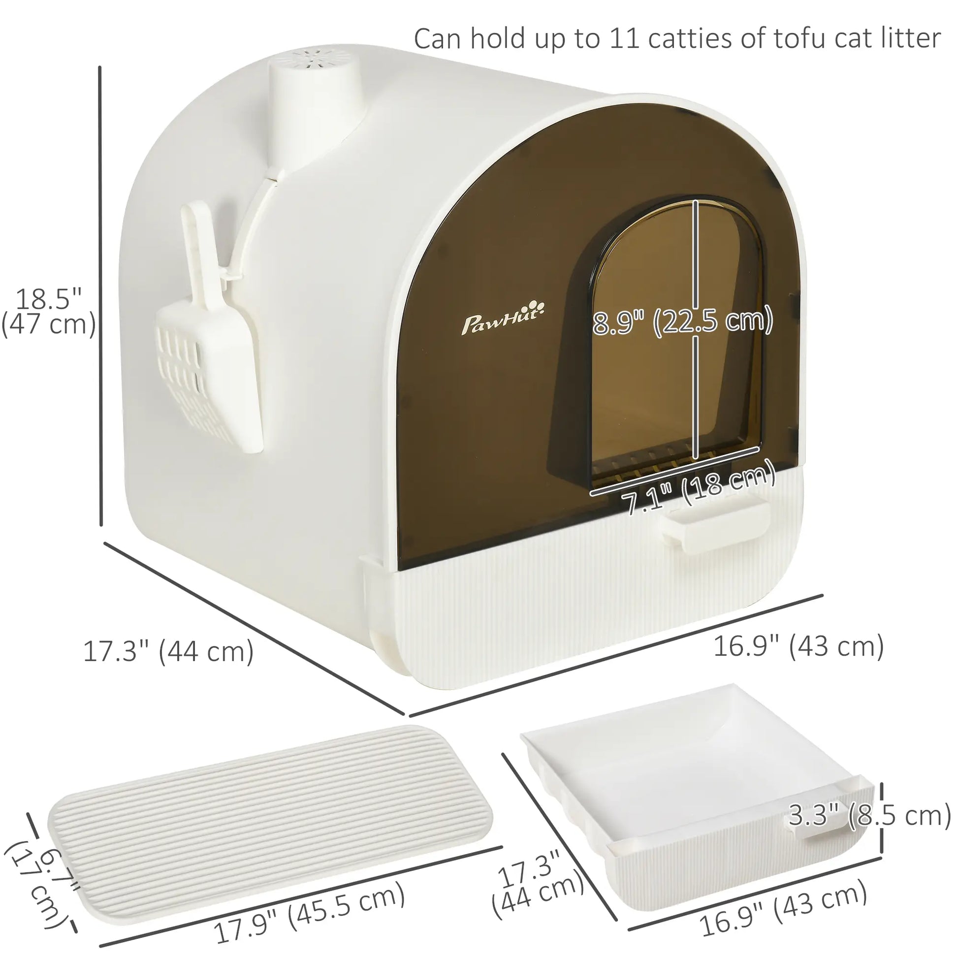 Cat Litter Box with Lid, Removable Tray, Scoop, Filter, White Cat Litter Box Enclosures at Gallery Canada