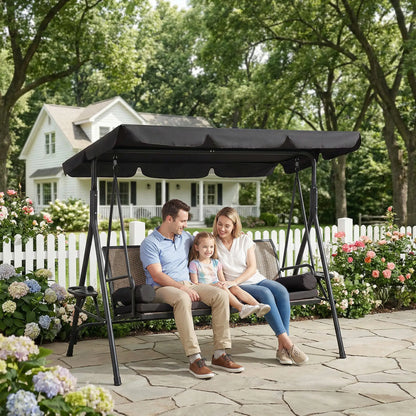 Outdoor 3-Seat Porch Swing, Rattan Seat, Removable Cushion Patio Swings with Stand at Gallery Canada