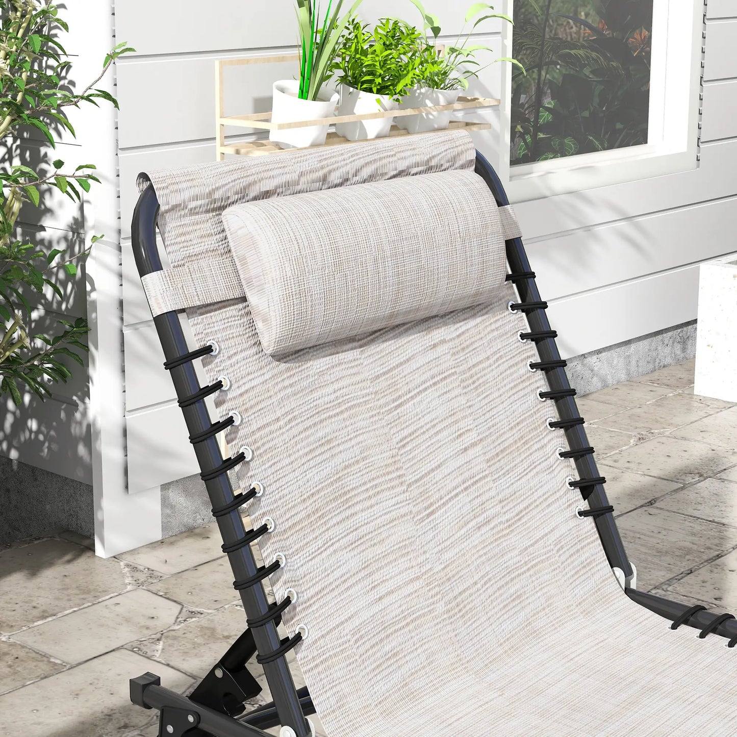 Outdoor Folding Lounge Chair, 4-Level Adjustable, Cream Lounger Chairs at Gallery Canada