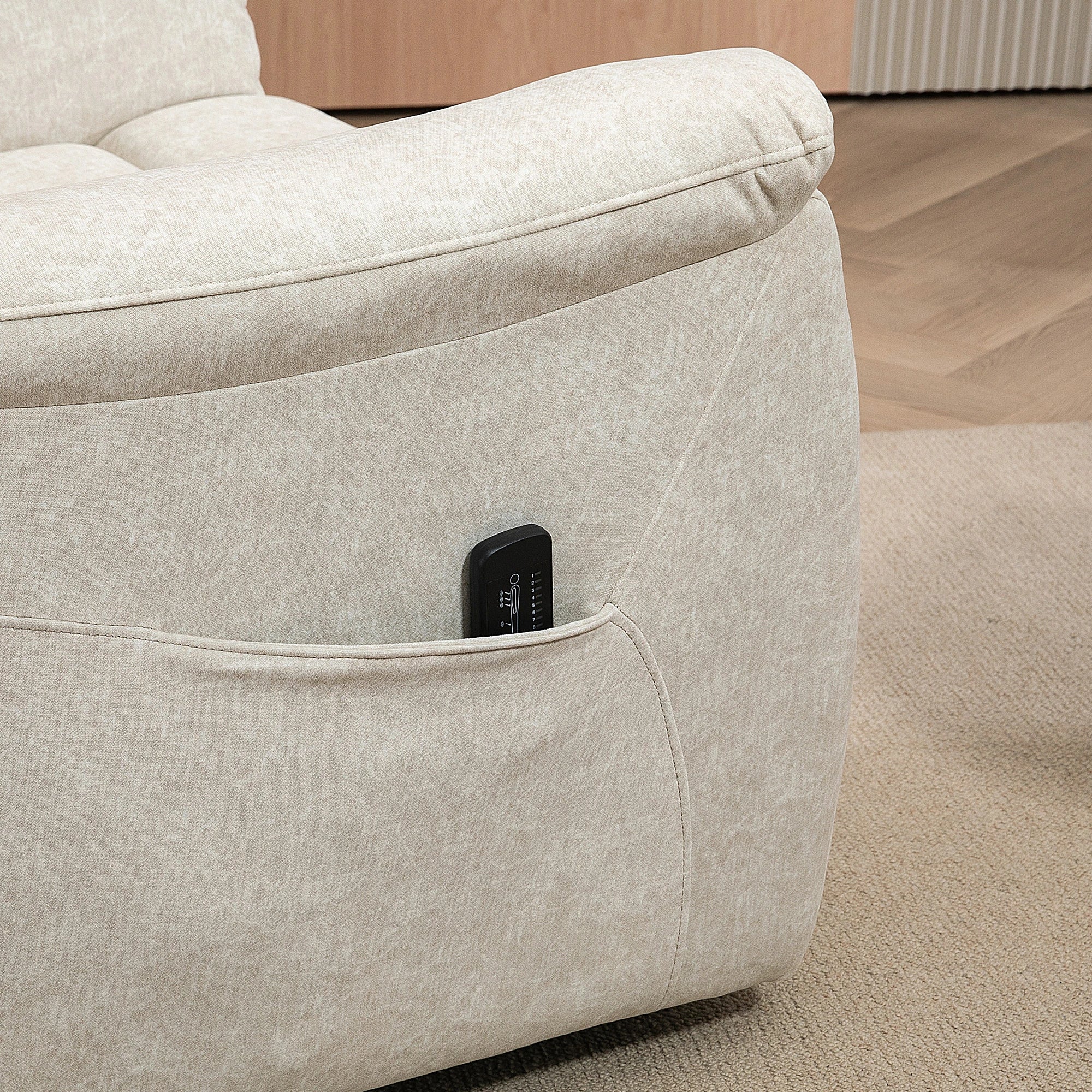 Manual Recliner Chair, Vibration Massage, Living Room, Side Pockets, Beige Single Sofas at Gallery Canada