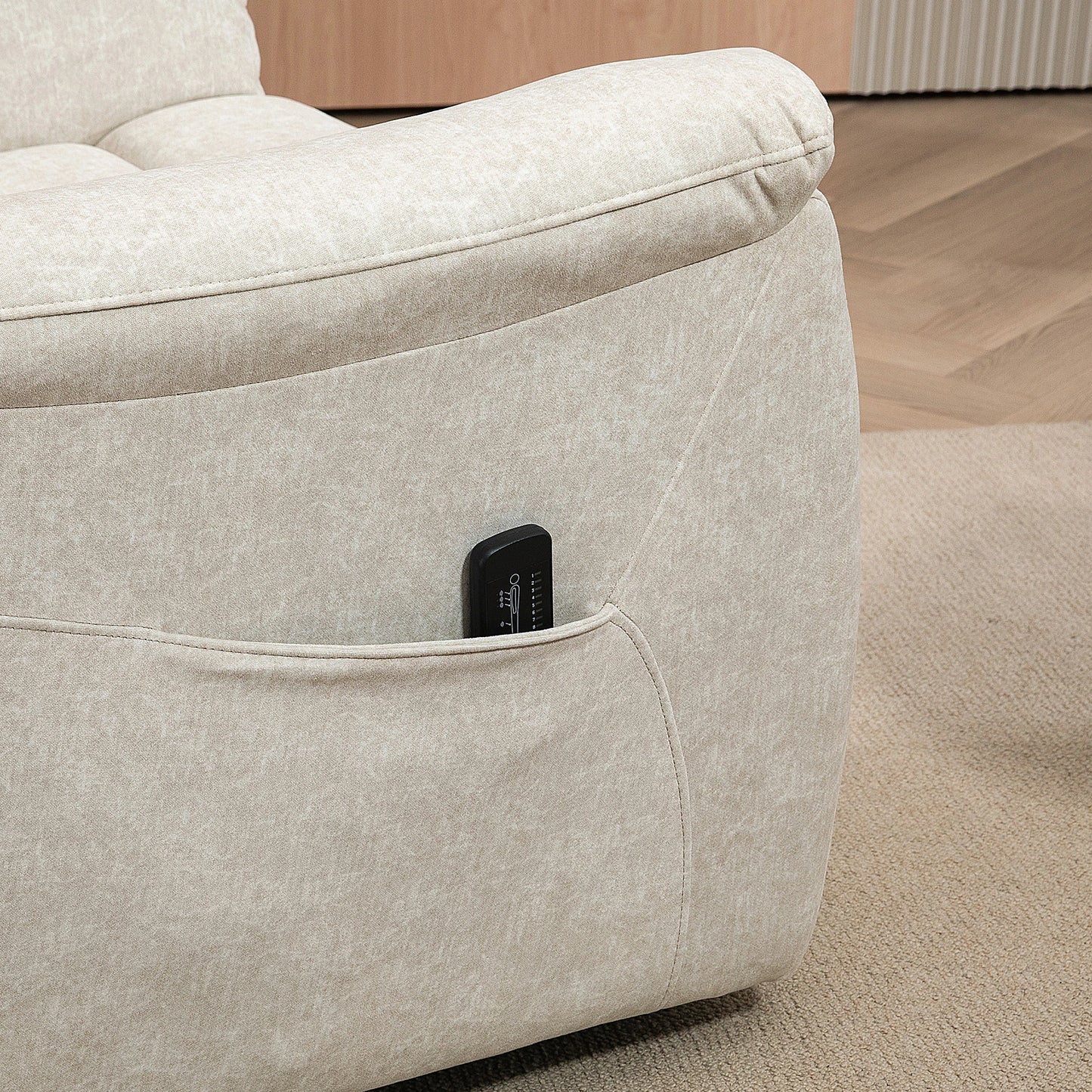 Manual Recliner Chair, Vibration Massage, Living Room, Side Pockets, Beige Single Sofas at Gallery Canada