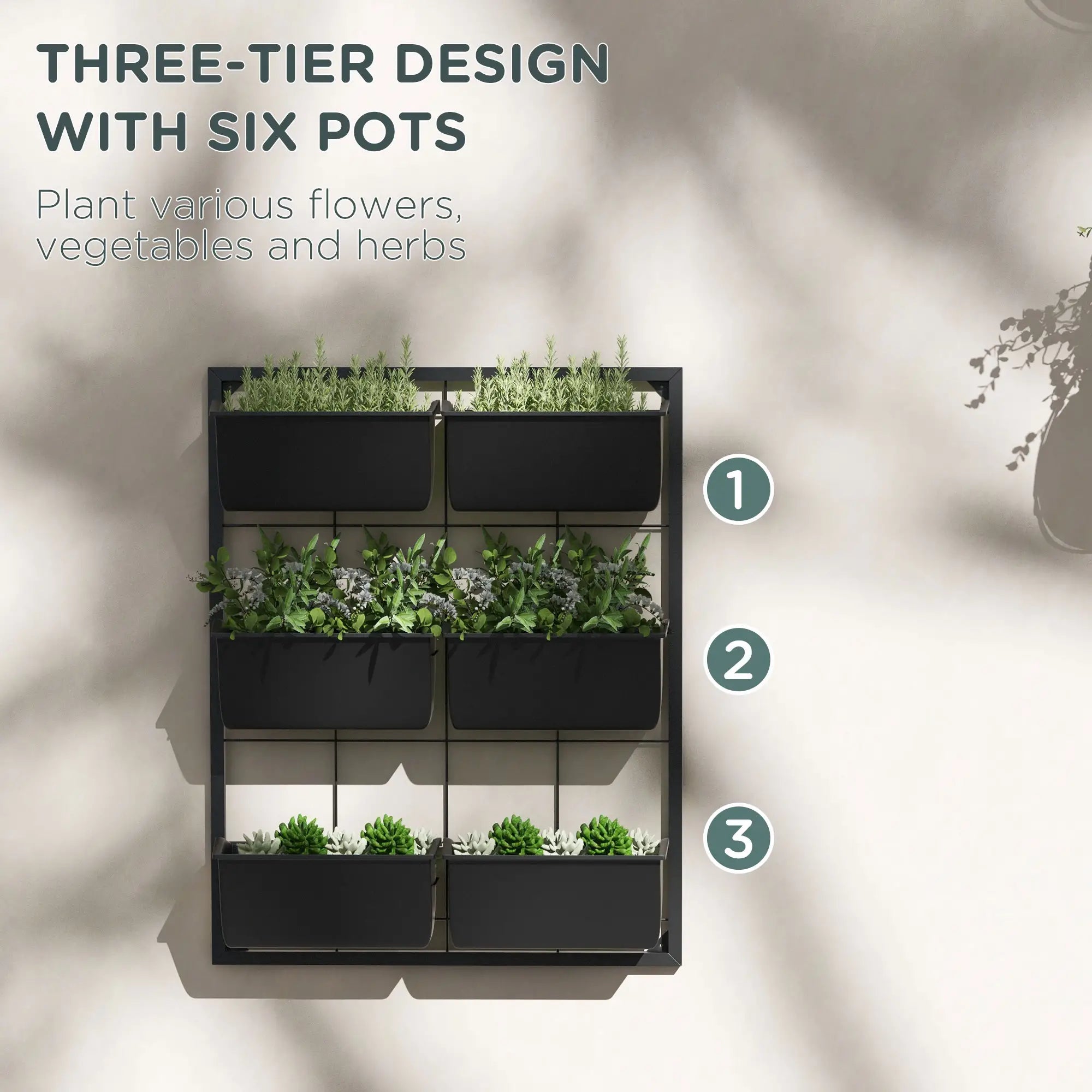 3-Tier Wall Planter With 6 Pots, Indoor Outdoor Hanging Plant Holder Plant Stands at Gallery Canada