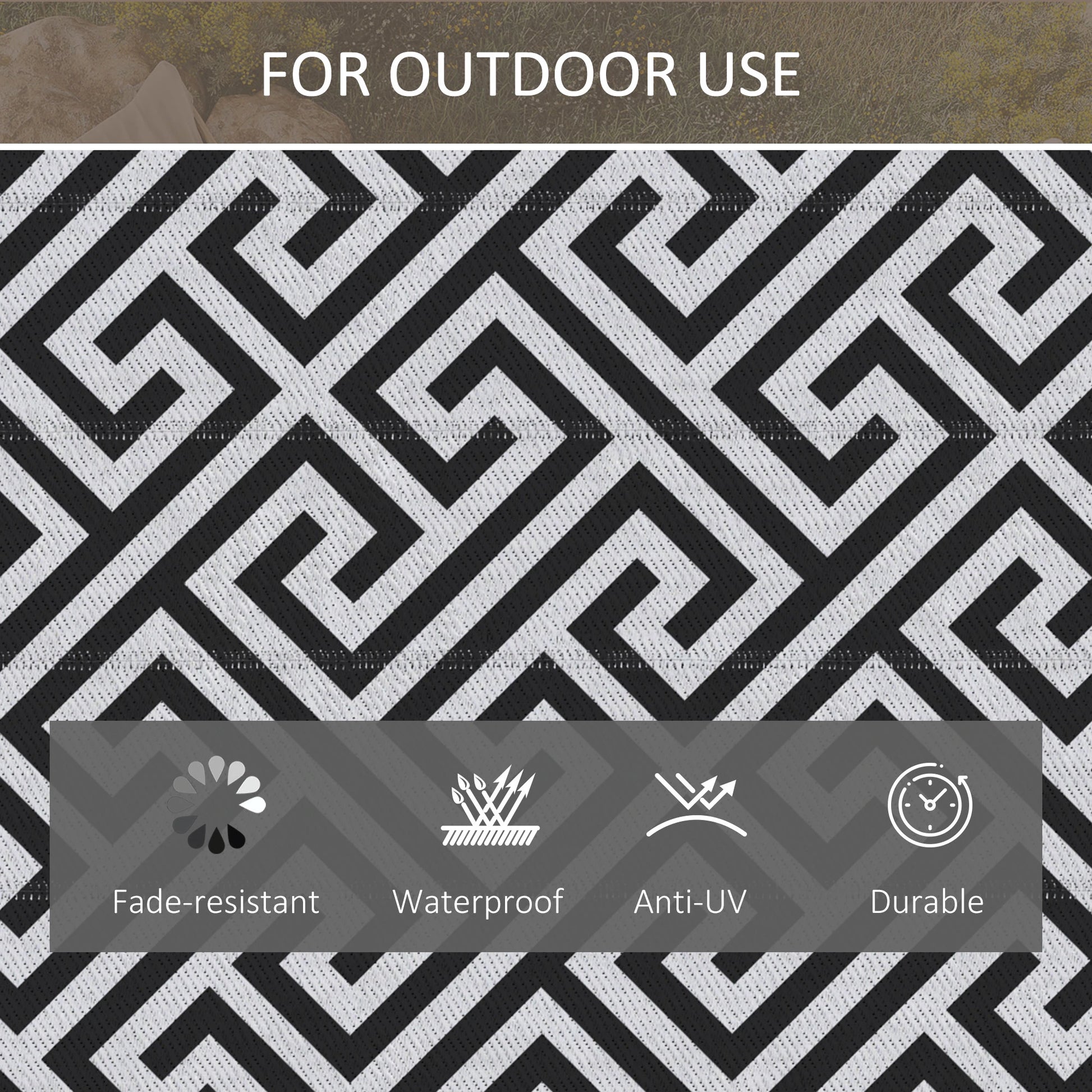 Reversible Outdoor RV Rug, 4' x 6', Patio Mat, Black & White Outdoor Reversible Rugs at Gallery Canada