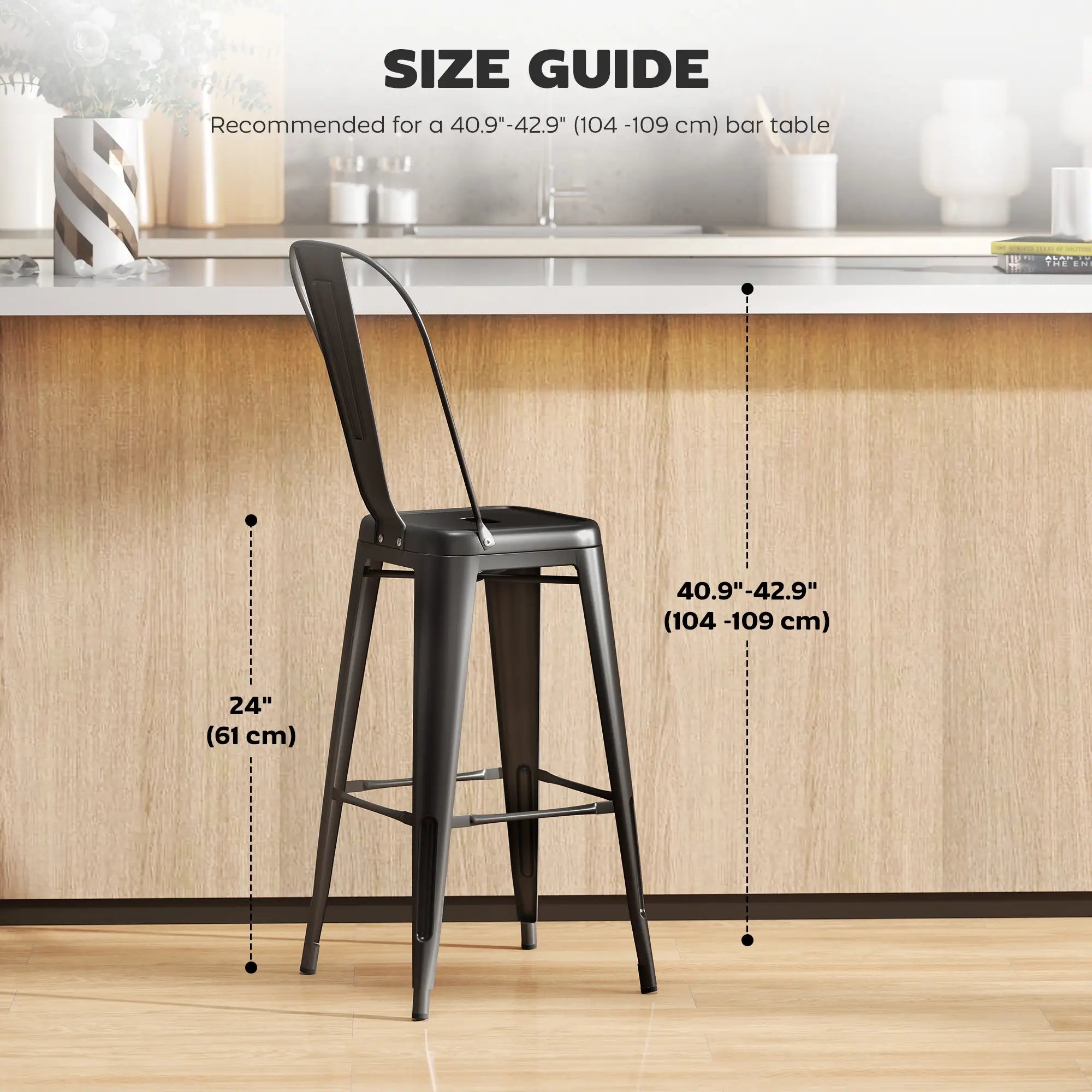 24 Inch Bar Stools, Set of 4, Industrial Kitchen, Black Metal Frame, Black Bar Stools at Gallery Canada