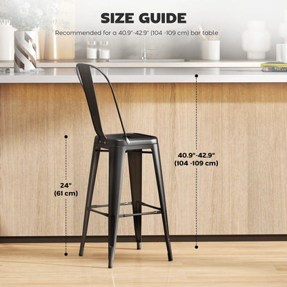24 Inch Bar Stools, Set of 4, Industrial Kitchen, Black Metal Frame, Black Bar Stools at Gallery Canada