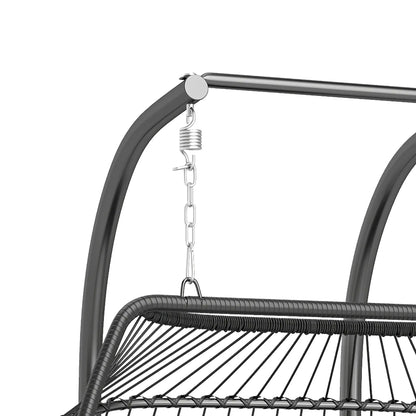 Double Wicker Egg Swing Chair, Foldable with Stand, UV Resistant Cushion, Cream White Patio Swings with Stand at Gallery Canada