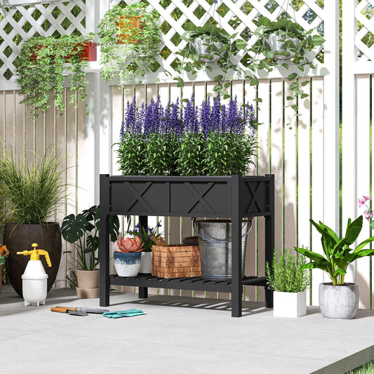 Wooden Raised Garden Bed, Elevated Planter Box, 34" x 18" x 30", Black Raised Garden Beds Black at Gallery Canada