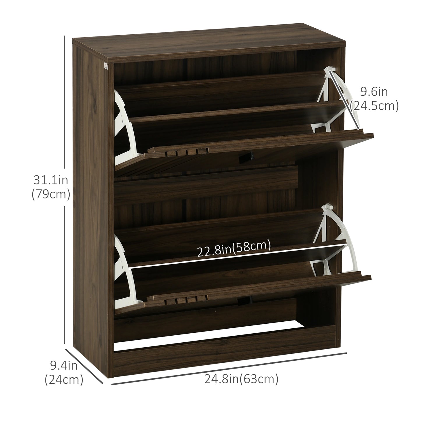 Shoe Storage Cabinet, 12 Pairs, 2 Flip Drawers, Adjustable Shelves, Walnut Shoe Storage Cabinets & Racks at Gallery Canada