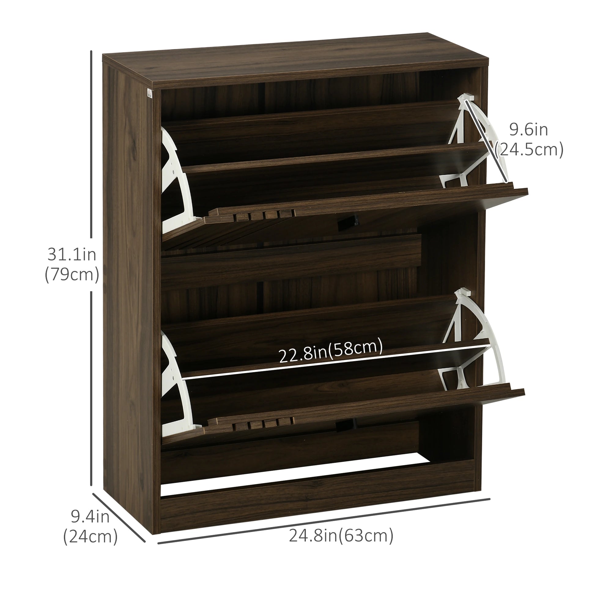 Shoe Storage Cabinet, 12 Pairs, 2 Flip Drawers, Adjustable Shelves, Walnut Shoe Storage Cabinets & Racks at Gallery Canada