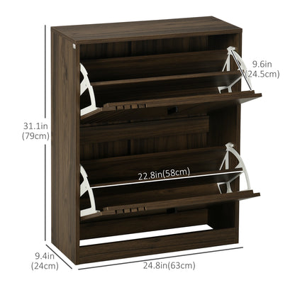 Shoe Storage Cabinet, 12 Pairs, 2 Flip Drawers, Adjustable Shelves, Walnut Shoe Storage Cabinets & Racks at Gallery Canada