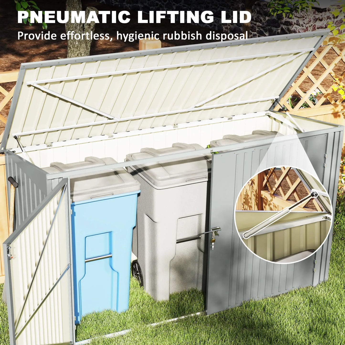 7.6 x 3.4ft Storage Shed, 3 Bin Organizer, Lockable Doors, Silver Grey