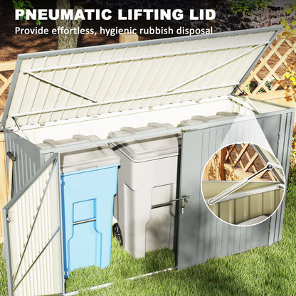 7.6 x 3.4ft Storage Shed, 3 Bin Organizer, Lockable Doors, Silver Grey