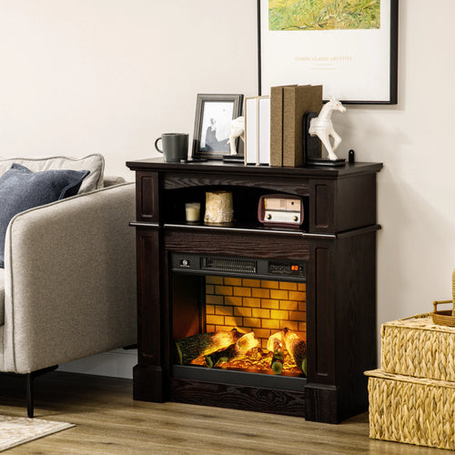 Electric Fireplace With Mantel, Freestanding Heater, 700W/1400W, Brown