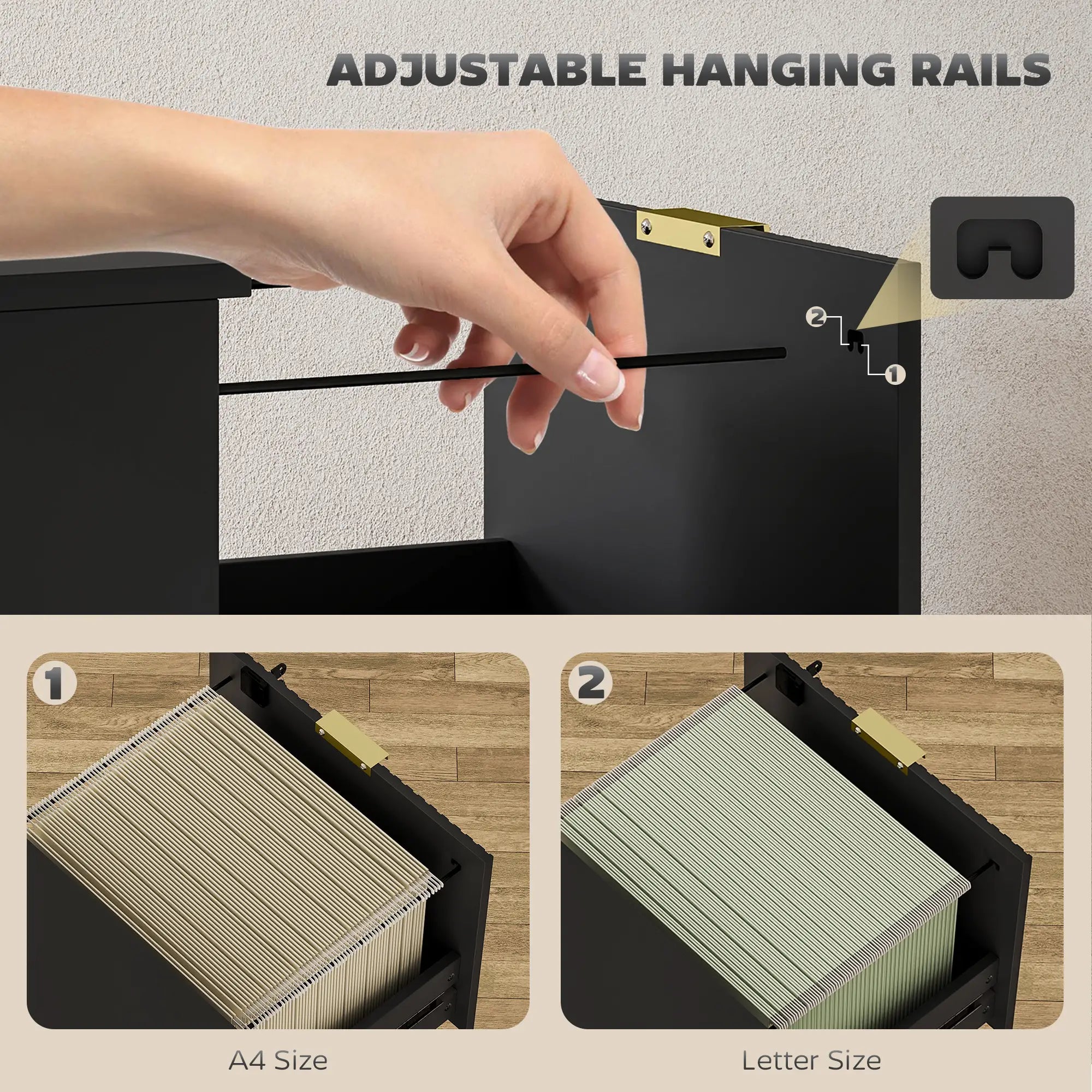 Lockable Filing Cabinet, 3 Fluted Drawers, Adjustable Hanging Rails, Black Office Cabinets & Cupboards at Gallery Canada
