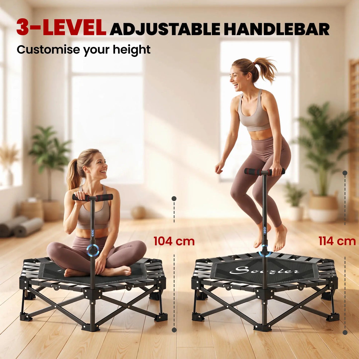 "42" Mini Trampoline Pliable avec Poignée en Mousse Ajustable
