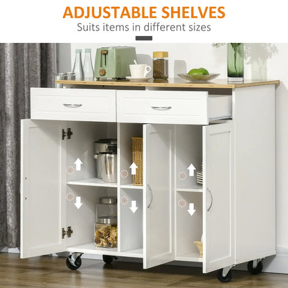Kitchen Cart with Storage, Bamboo Countertop, Drawers, White Kitchen Islands & Kitchen Carts at Gallery Canada