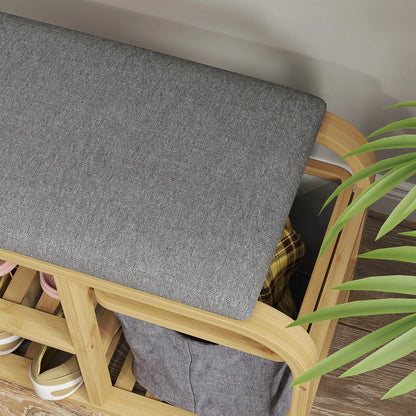 Bamboo Entryway Bench, Shoe Storage with Cushion, Slat Shelves, Pull-Out Basket Storage Ottomans & Benches at Gallery Canada